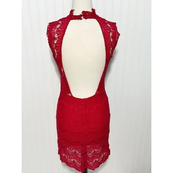 Intimately Free People Women's Daydream Lace Mini Dress Red‎ Medium - Picture 8 of 12